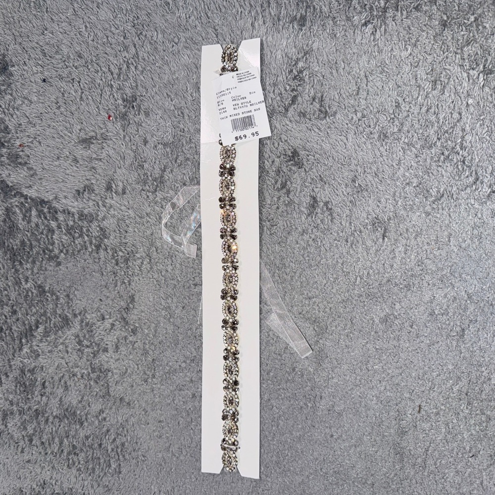 David's Bridal Women Thin Mixed Stone Sash N/S Silver Crystal Embellished Belt